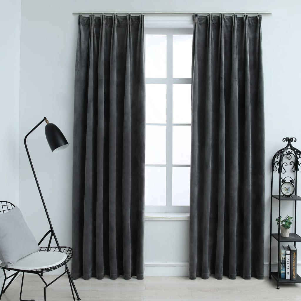 Gordijnen Verduisterend 2 St Met Haken 140X245 Cm Fluweel Antraciet