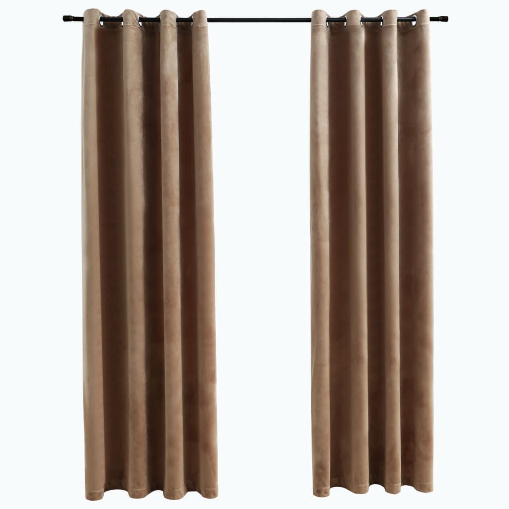 Gordijn Verduisterend Met Ringen 2 St 140X175 Cm Fluweel Beige