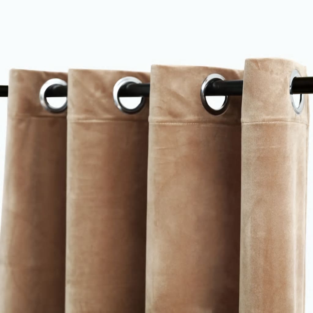 Gordijn Verduisterend Met Ringen 2 St 140X225 Cm Fluweel Beige