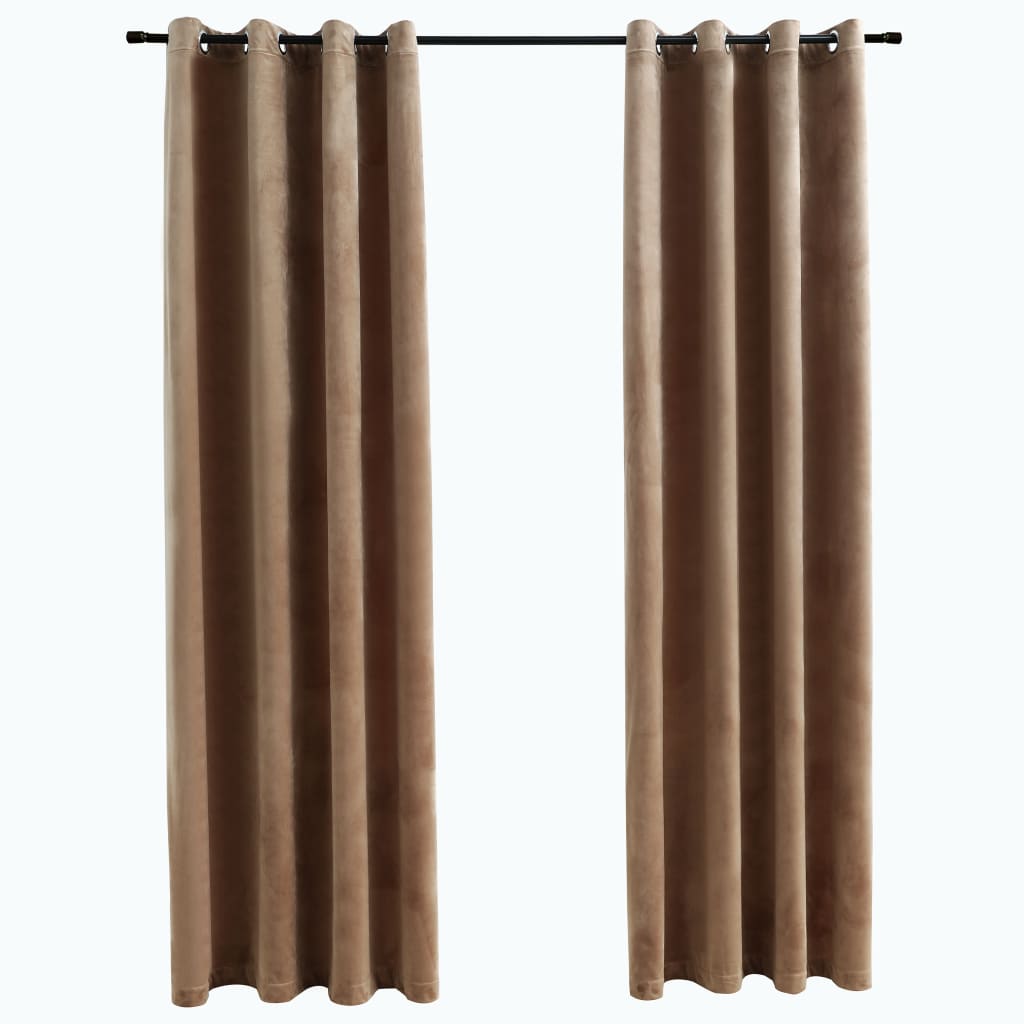 Gordijn Verduisterend Met Ringen 2 St 140X245 Cm Fluweel Beige