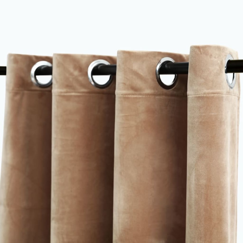 Gordijn Verduisterend Met Ringen 2 St 140X245 Cm Fluweel Beige
