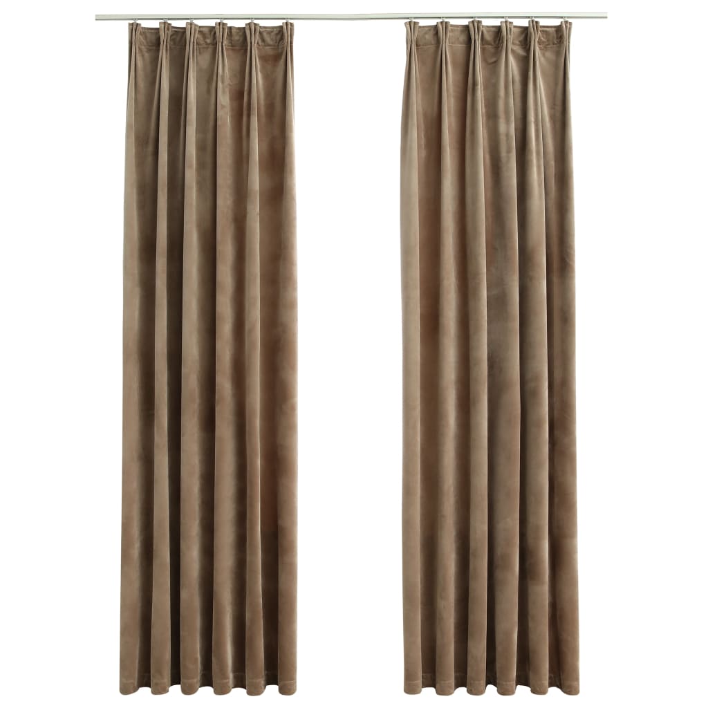 Gordijnen Verduisterend 2 St Met Haken 140X175 Cm Fluweel Beige