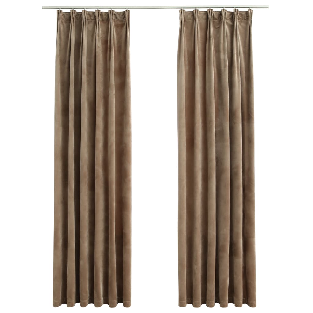 Gordijnen Verduisterend 2 St Met Haken 140X225 Cm Fluweel Beige