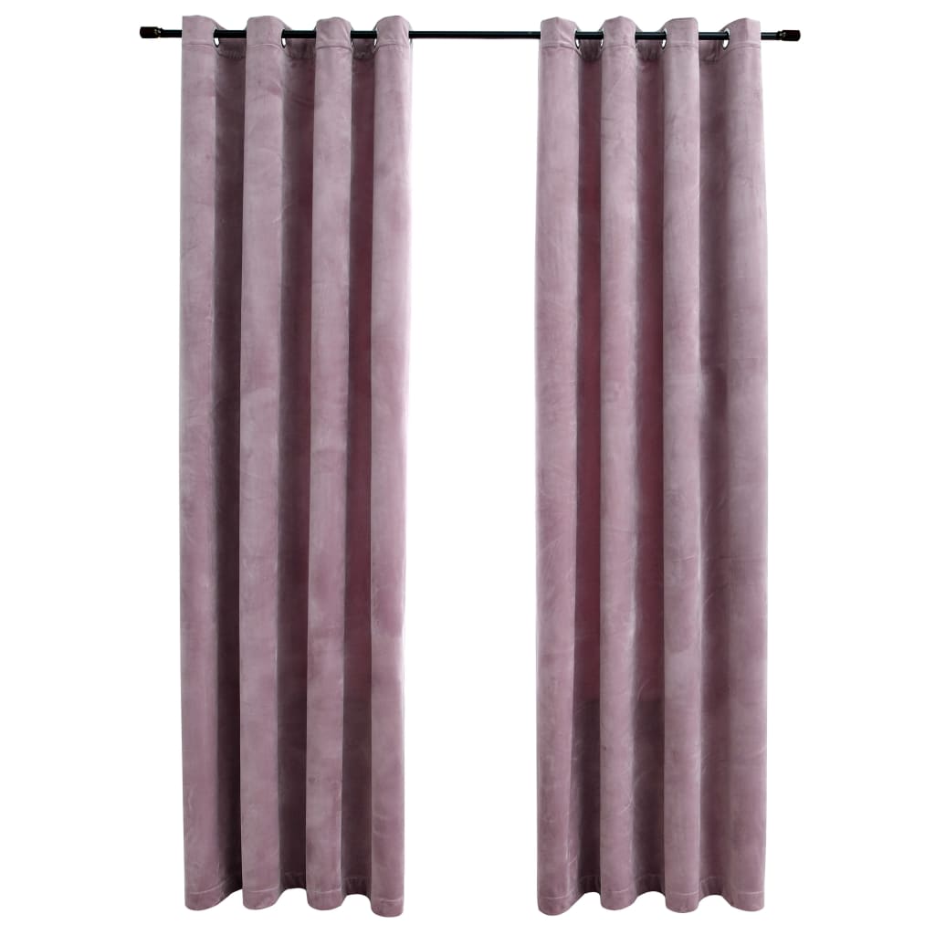 Gordijnen Verduisterend Met Ringen 2 St 140X245 Cm Fluweel Roze