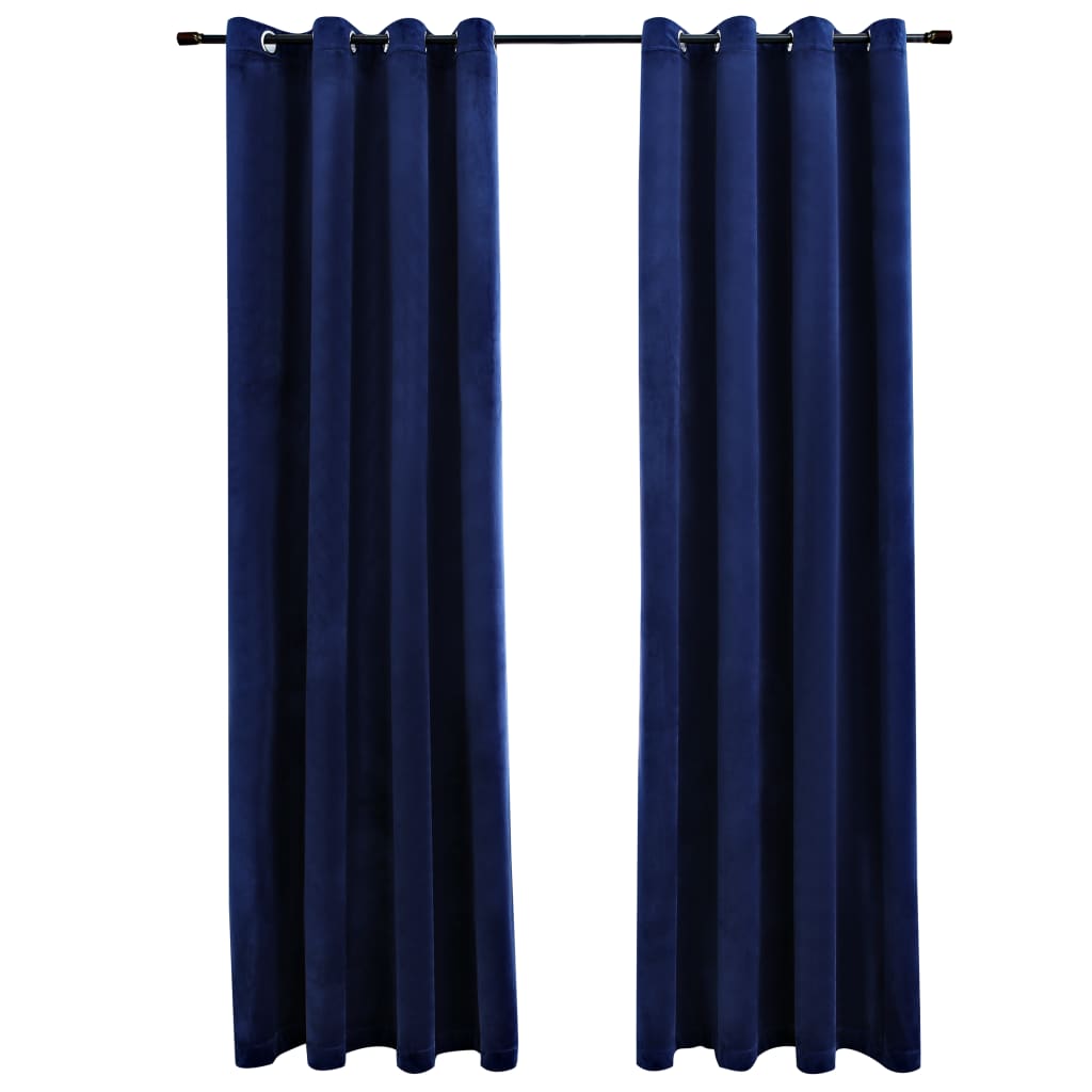 Gordijn Verduisterend Met Ringen 2 St 140X175 Cm Fluweel Blauw