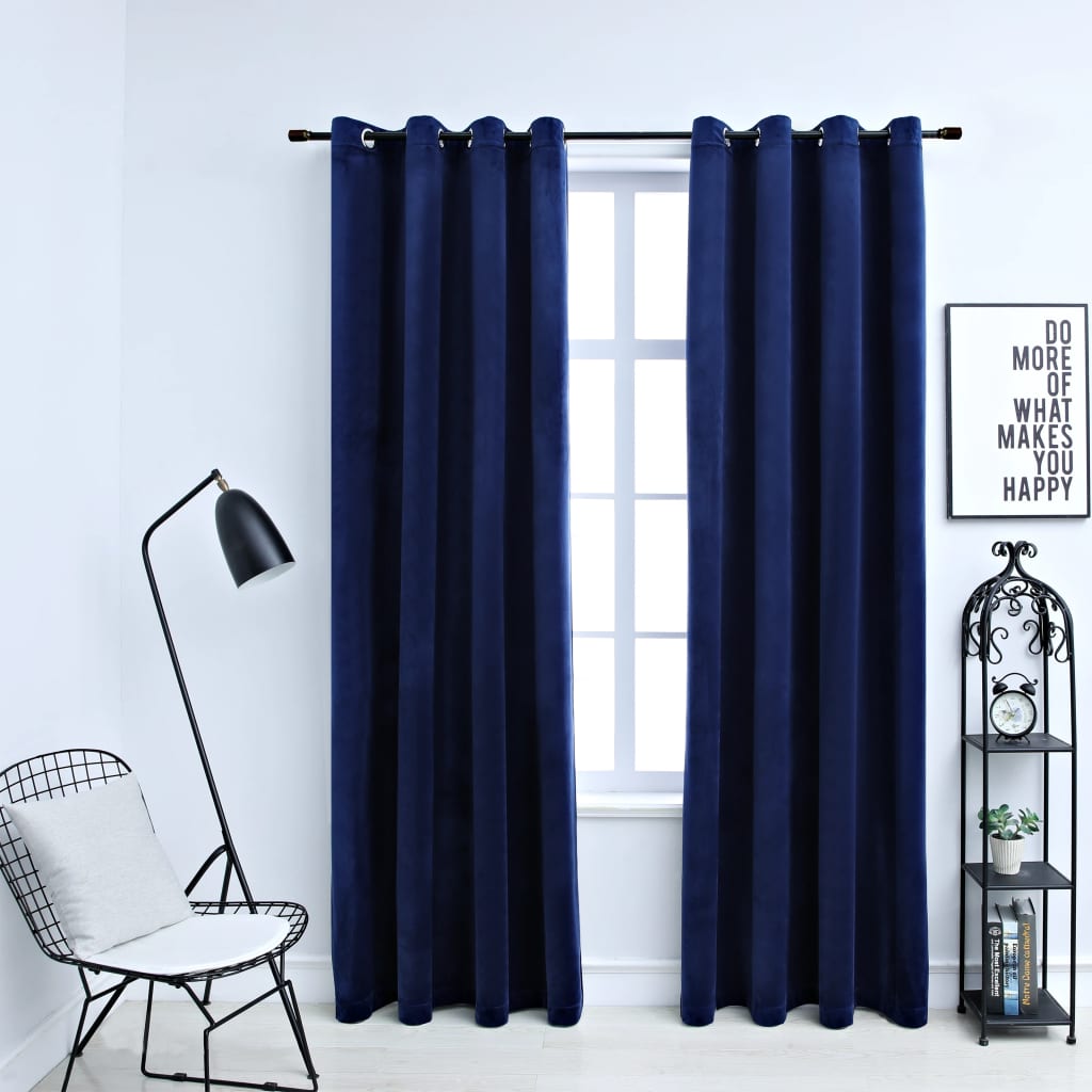 Gordijn Verduisterend Met Ringen 2 St 140X175 Cm Fluweel Blauw