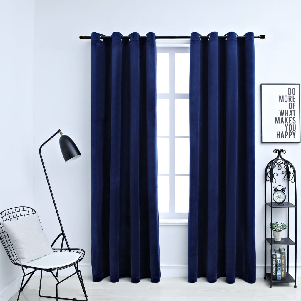 Gordijn Verduisterend Met Ringen 2 St 140X245 Cm Fluweel Blauw