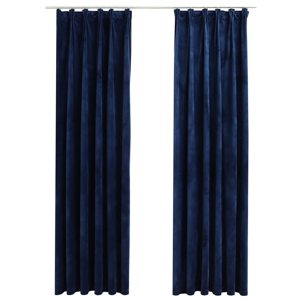 Gordijnen Verduisterend 2 St Met Haken 140X175 Cm Fluweel Blauw