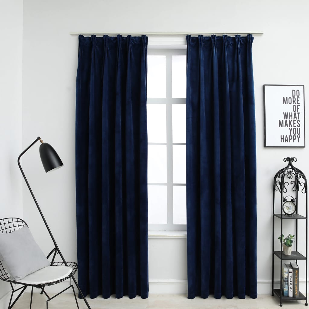 Gordijnen Verduisterend 2 St Met Haken 140X175 Cm Fluweel Blauw