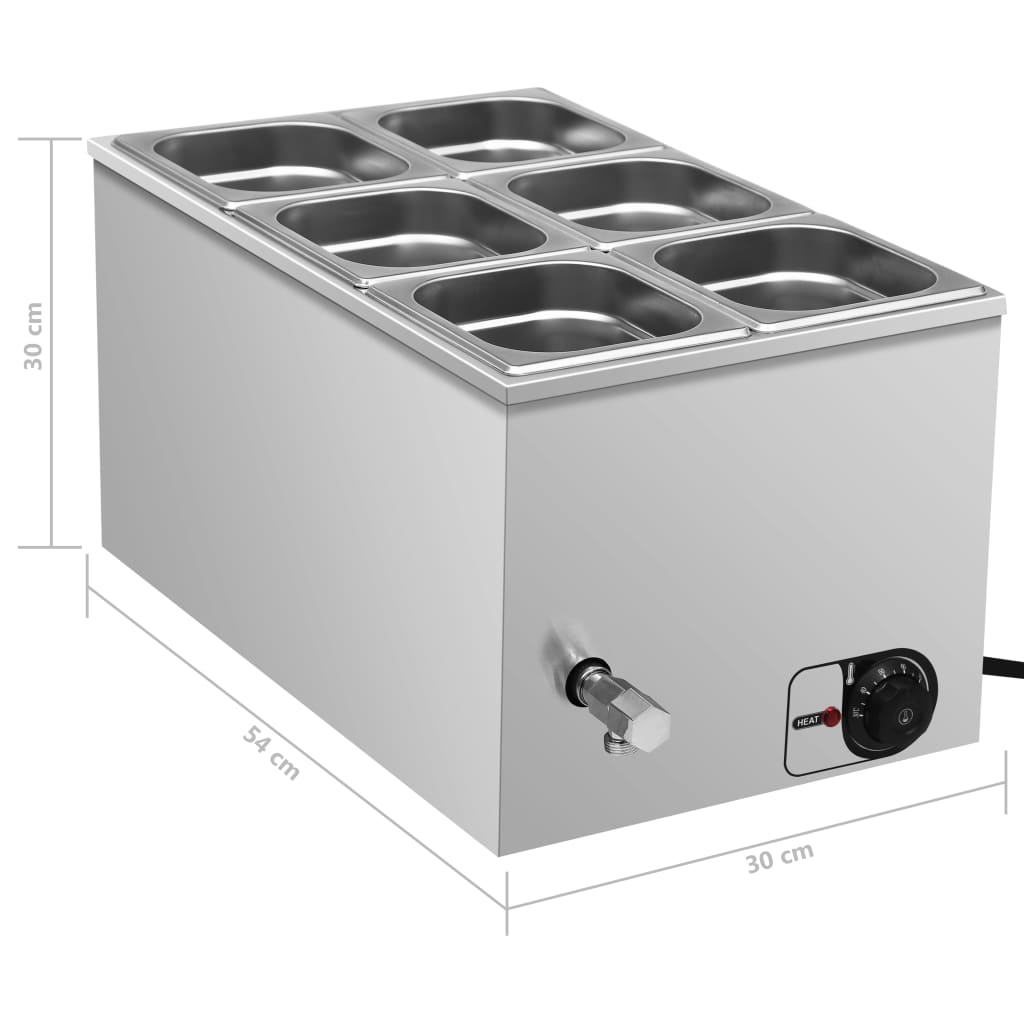 Voedselwarmer Bain-Marie 1500 W Gn 1/6 Roestvrij Staal