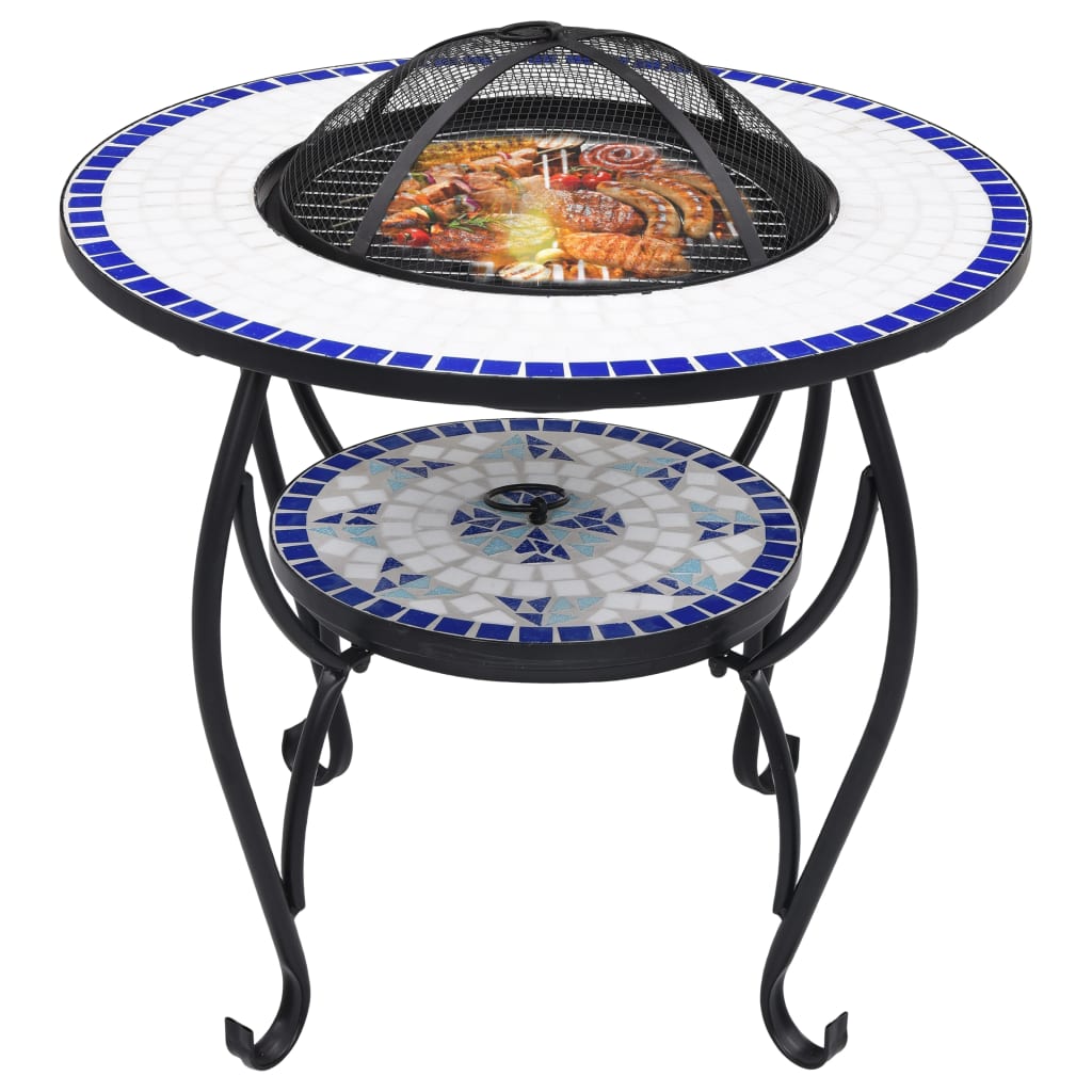 Vuurtafel Mozaïek 68 Cm Keramiek Blauw En Wit