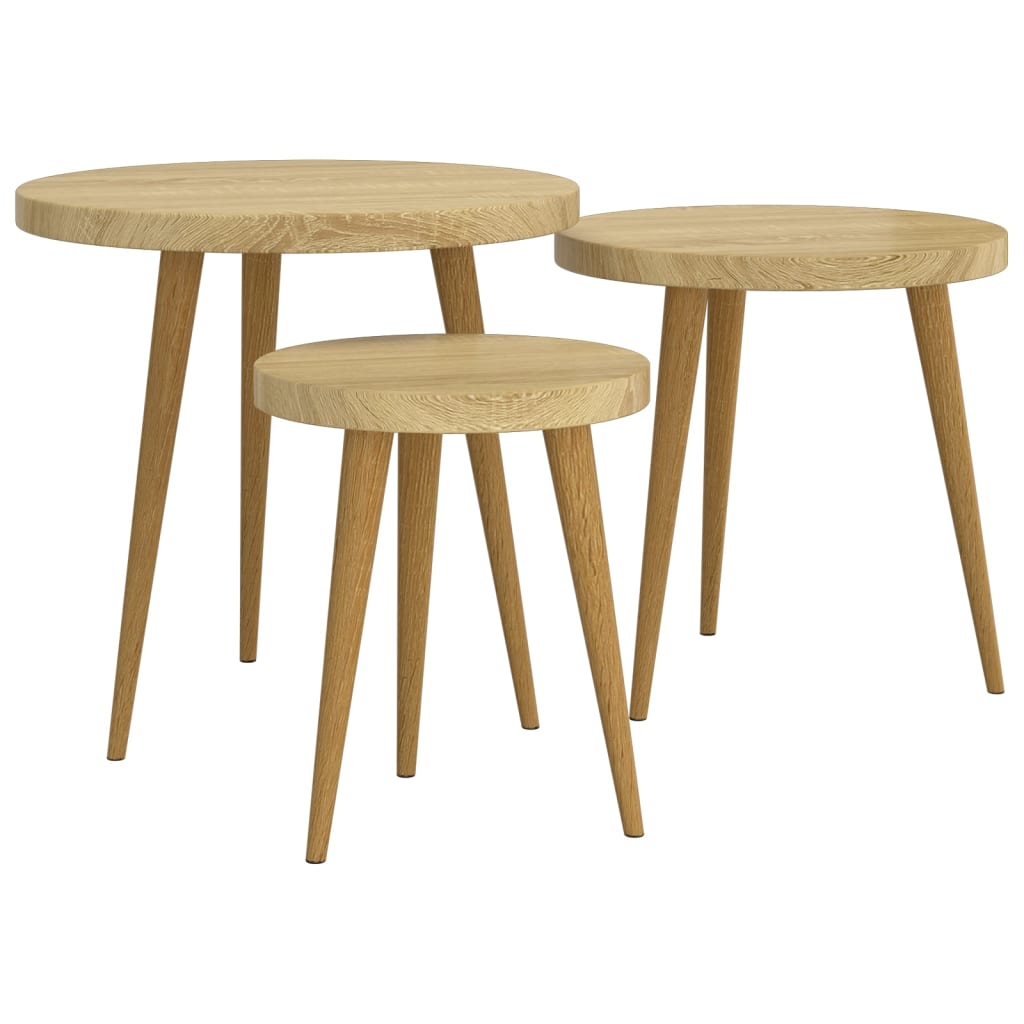 3-Delige Bijzettafelset Mdf En Ijzer Lichtbruin
