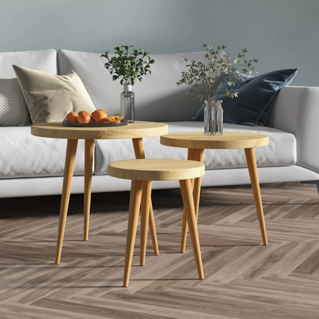 3-Delige Bijzettafelset Mdf En Ijzer Lichtbruin