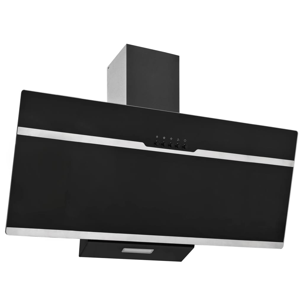 Wandafzuigkap 90 Cm Roestvrij Staal En Gehard Glas Zwart