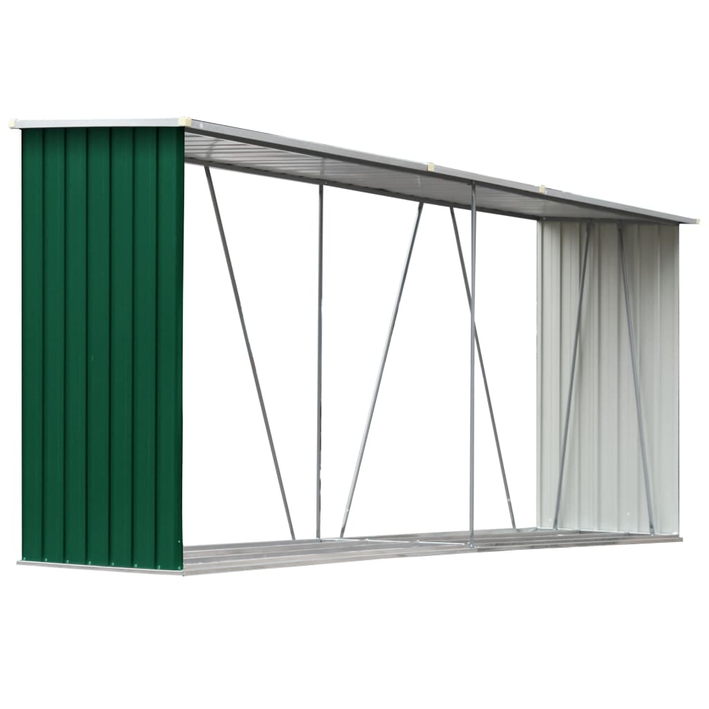 Haardhoutschuur 330X84X152 Cm Gegalvaniseerd Staal Groen