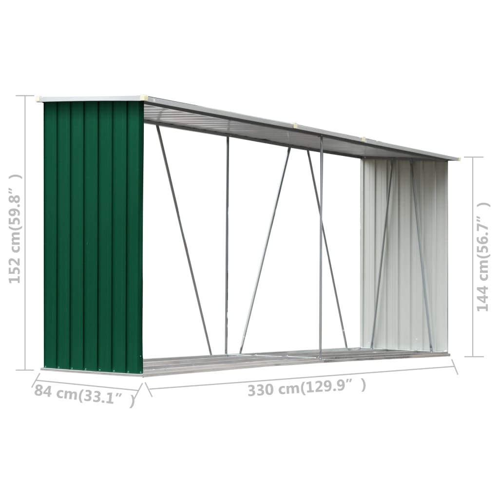 Haardhoutschuur 330X84X152 Cm Gegalvaniseerd Staal Groen