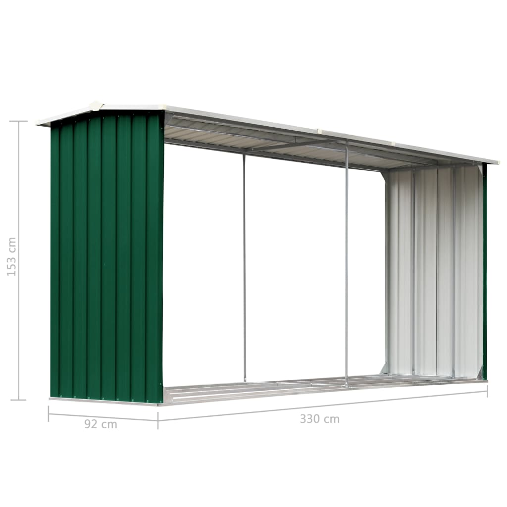 Haardhoutschuur 330X92X153 Cm Gegalvaniseerd Staal Groen