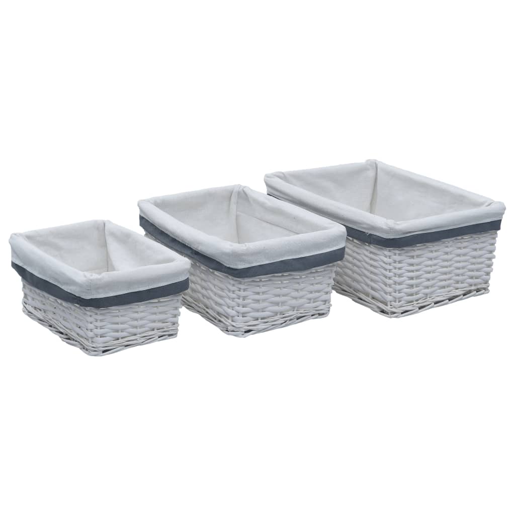 3-Delige Mandenset Stapelbaar Wilgenhout Wit