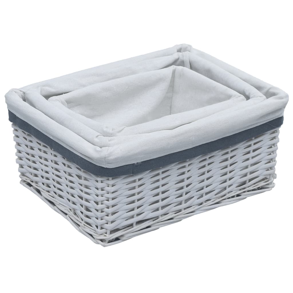 3-Delige Mandenset Stapelbaar Wilgenhout Wit