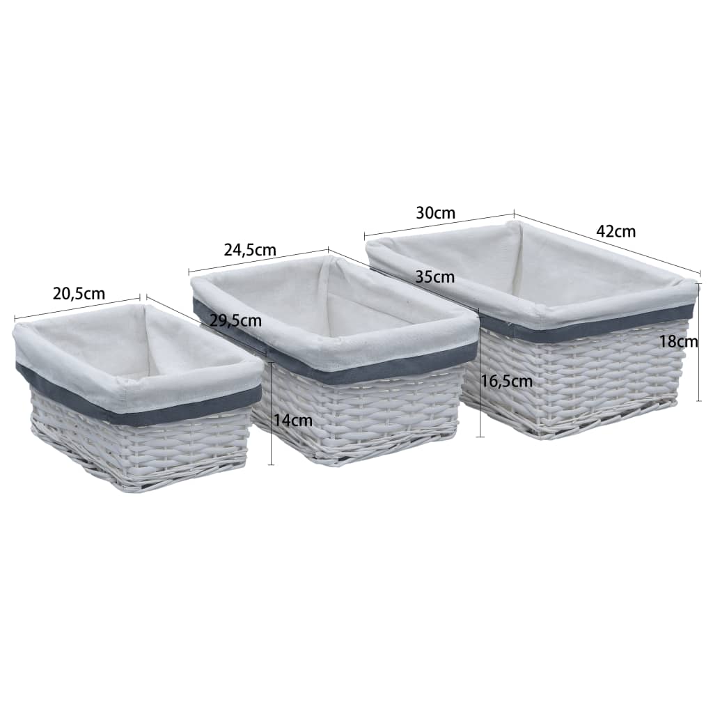 3-Delige Mandenset Stapelbaar Wilgenhout Wit