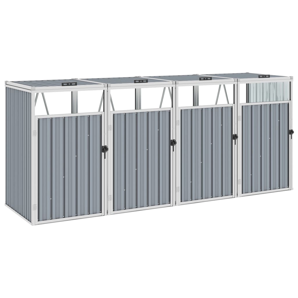 Afvalbakberging Vierdubbel 286X81X121 Cm Staal Grijs