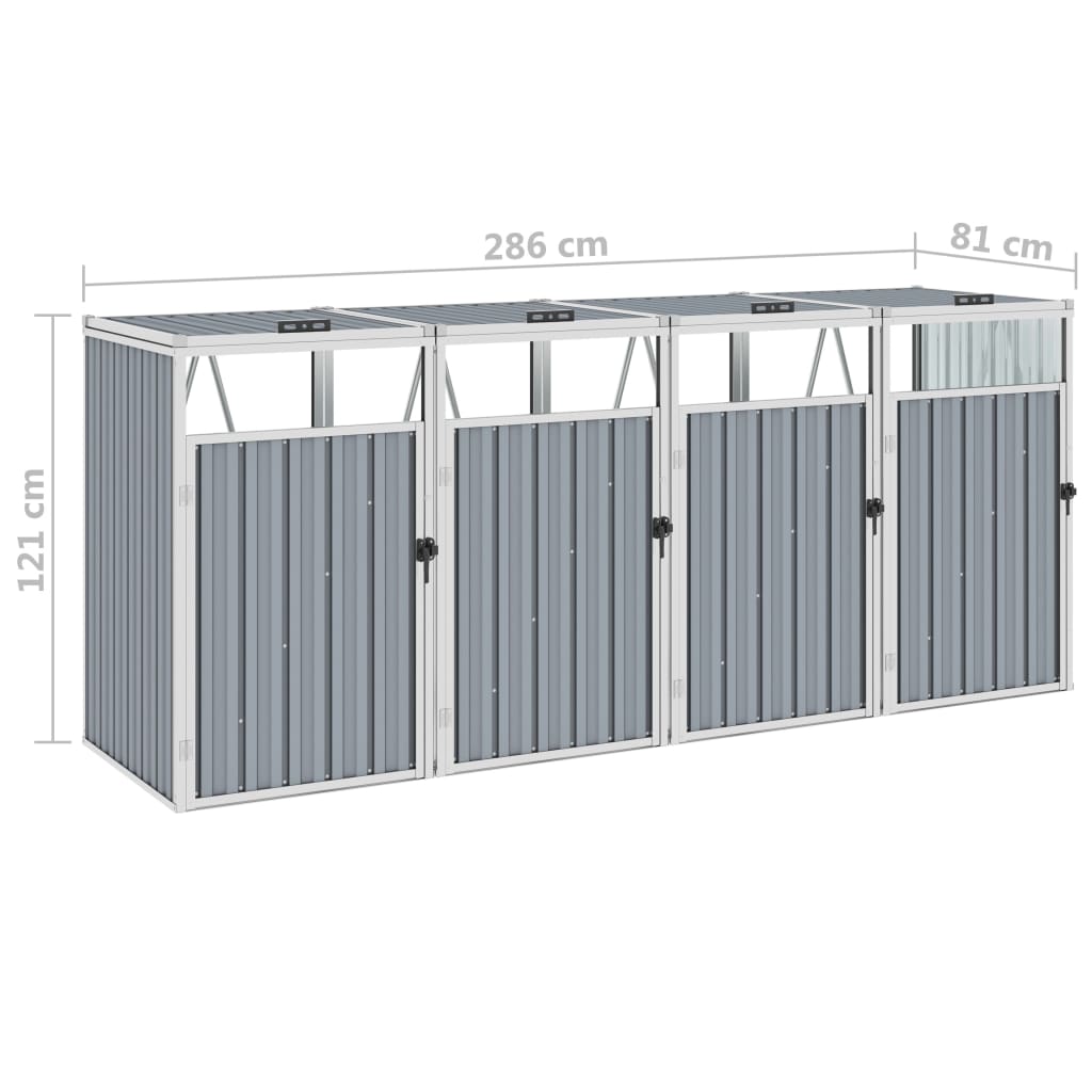 Afvalbakberging Vierdubbel 286X81X121 Cm Staal Grijs