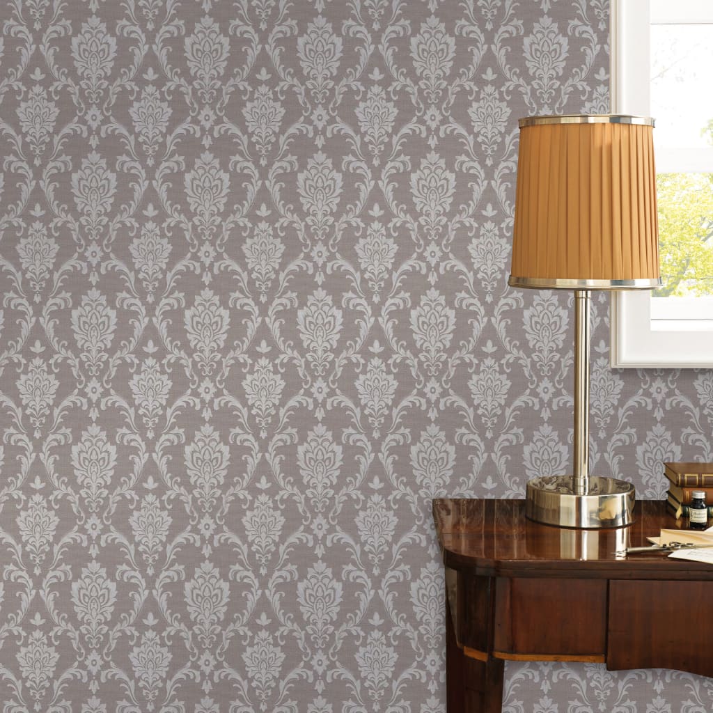 2 St Vliesbehangrollen Ornament Druk 0,53X10 M Taupe