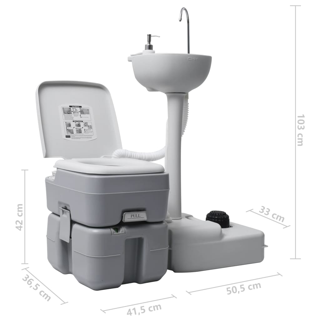 Kampeertoilet En Wasbak Draagbaar Grijs