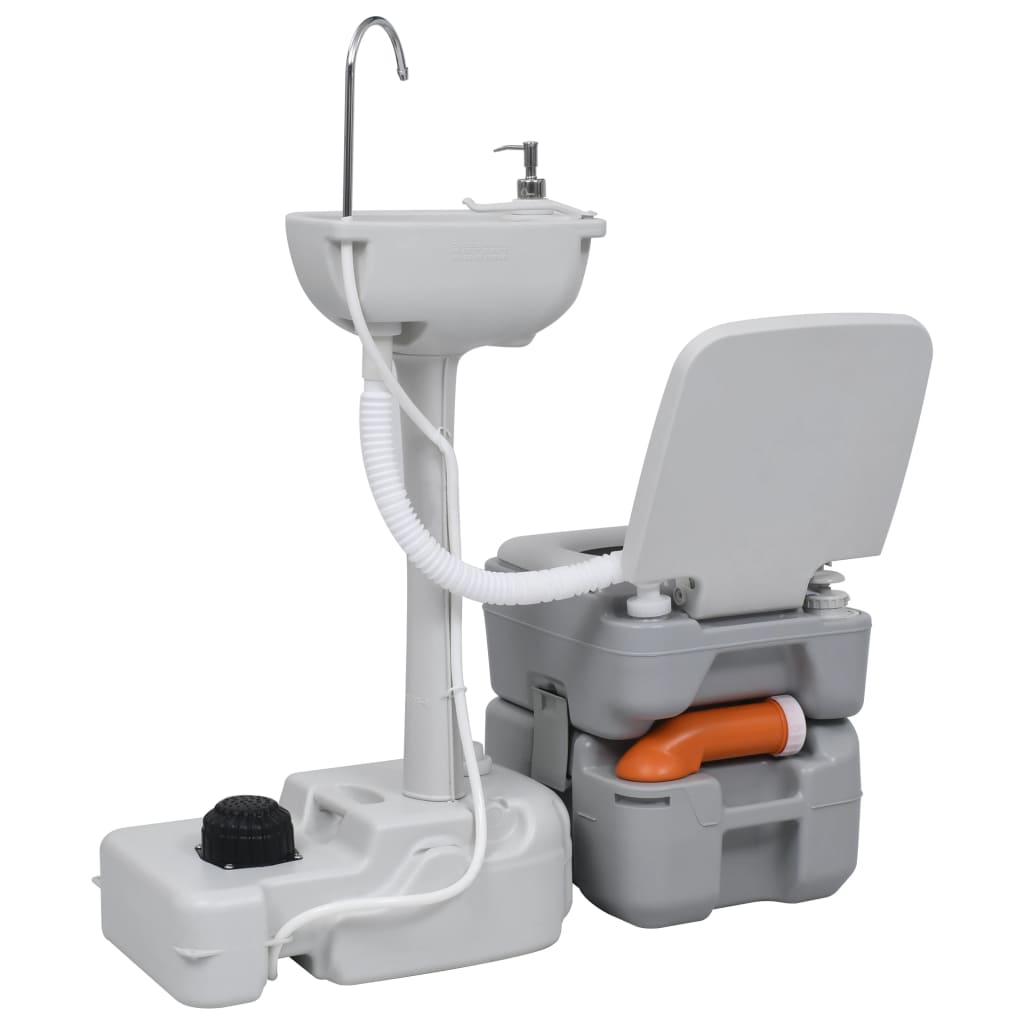 Kampeertoilet En Wasbak Draagbaar Grijs