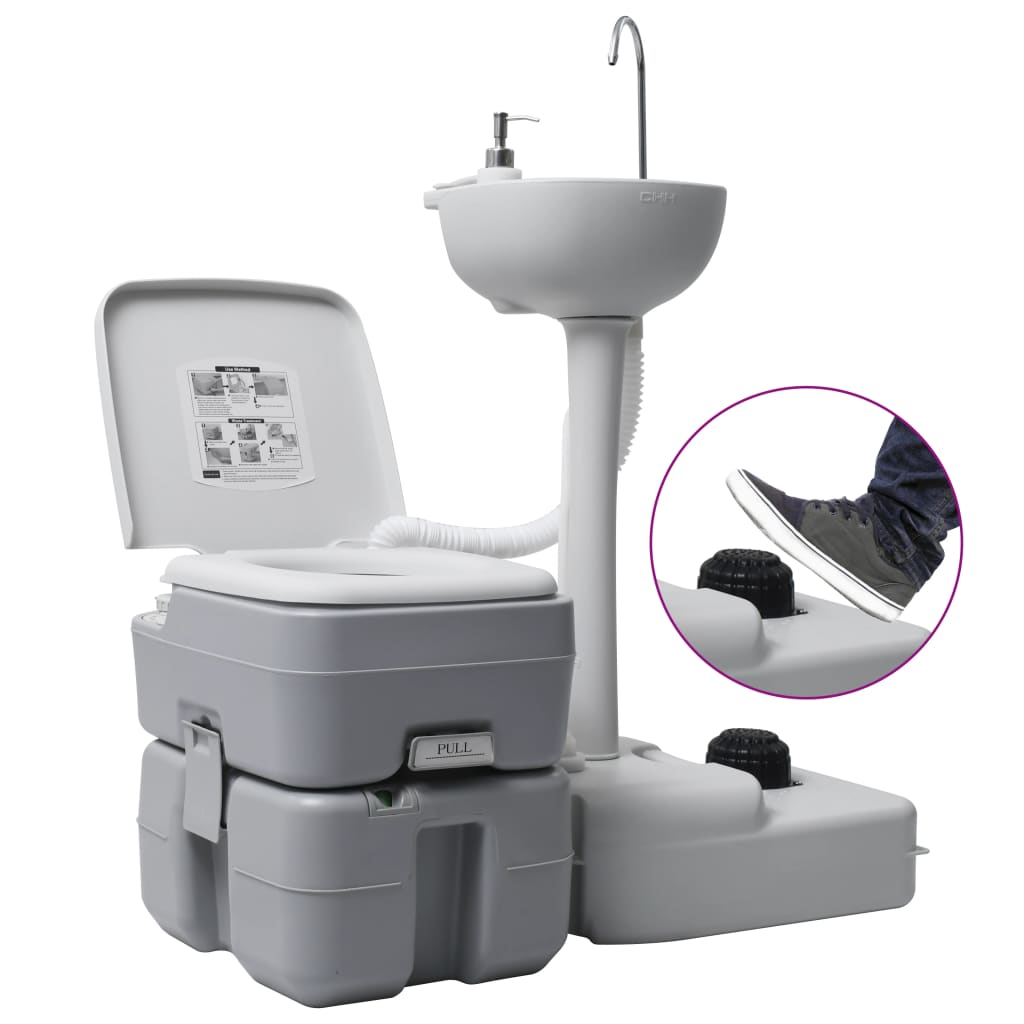 Kampeertoilet En Wasbak Draagbaar Grijs