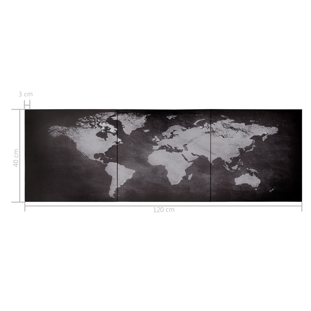 Wandprintset Wereldkaart 120X40 Cm Canvas Zwart