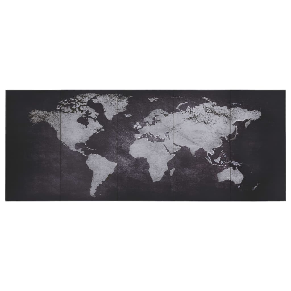 Wandprintset Wereldkaart 150X60 Cm Canvas Zwart