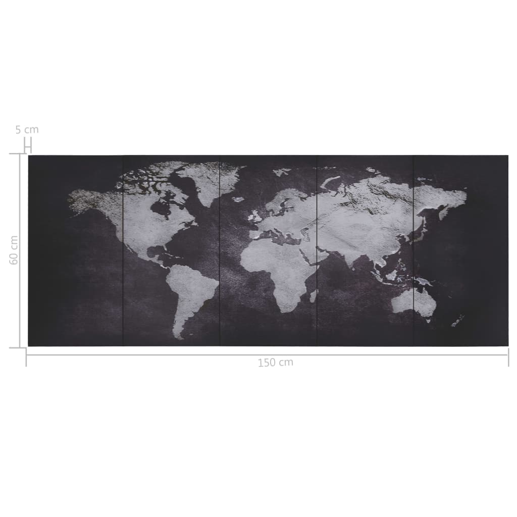 Wandprintset Wereldkaart 150X60 Cm Canvas Zwart
