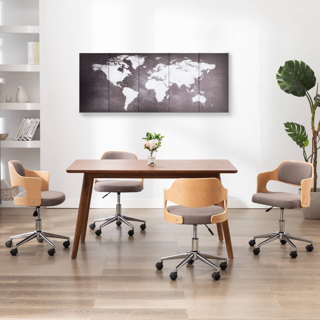 Wandprintset Wereldkaart 200X80 Cm Canvas Grijs