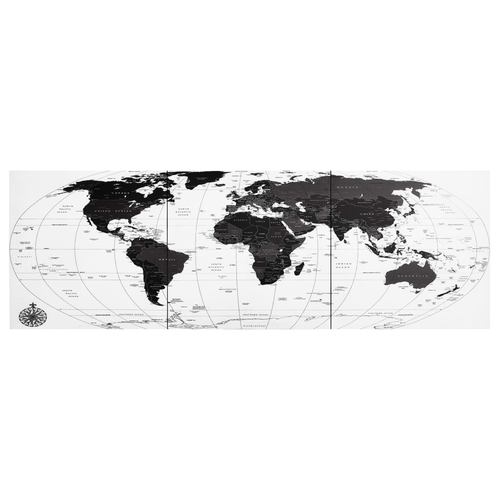 Wandprintset Wereldkaart 120X40 Cm Canvas Wit