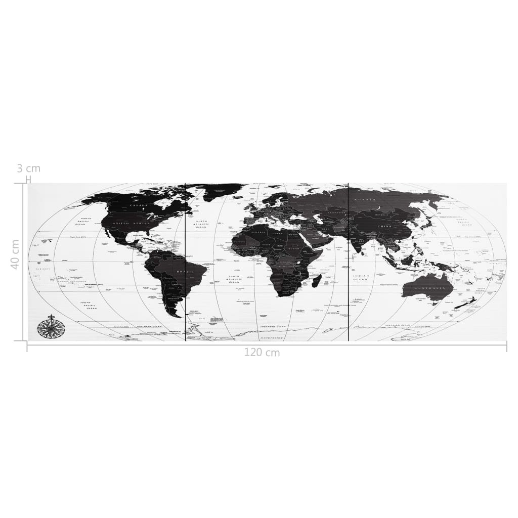 Wandprintset Wereldkaart 120X40 Cm Canvas Wit