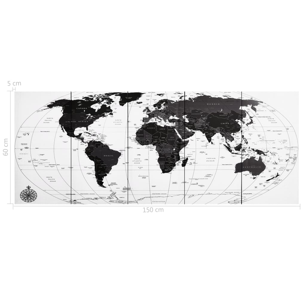 Wandprintset Wereldkaart 150X60 Cm Canvas Wit