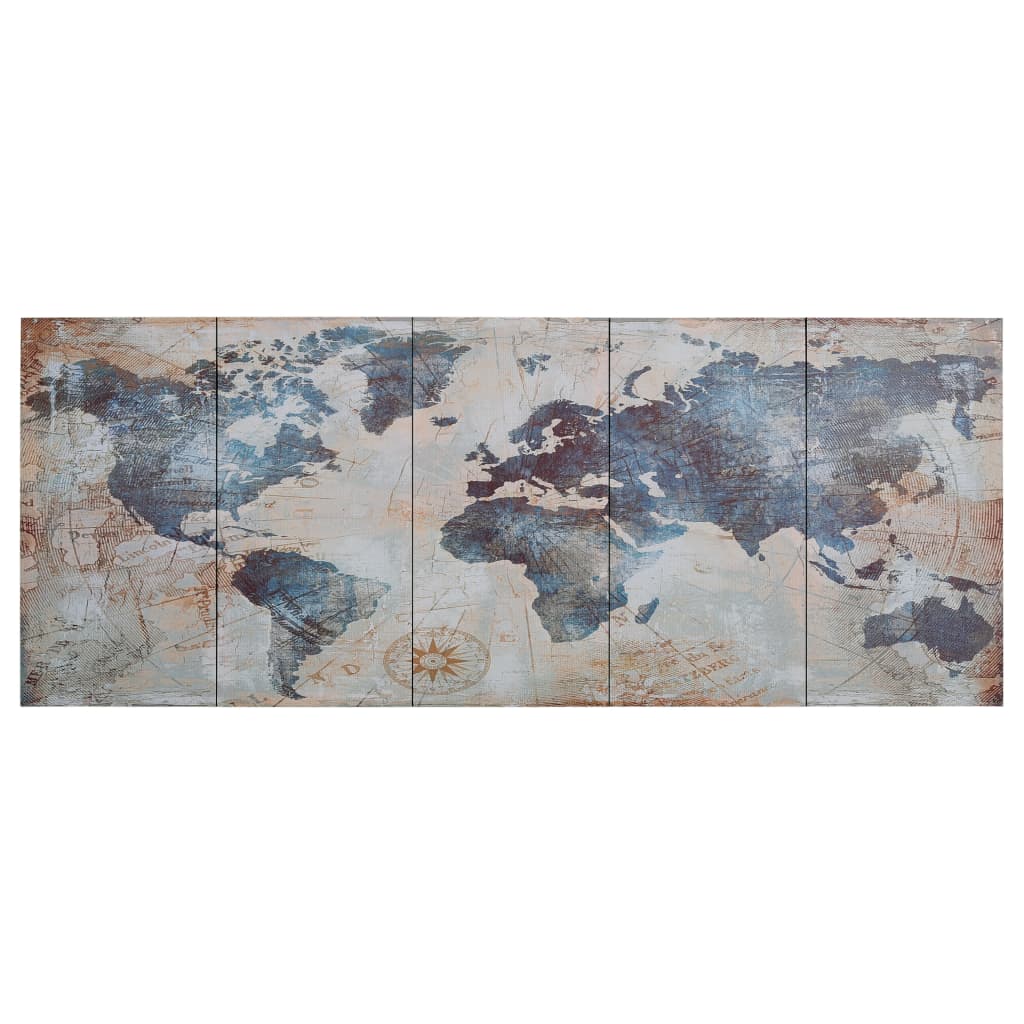 Wandprintset Wereldkaart 200X80 Cm Canvas Blauw