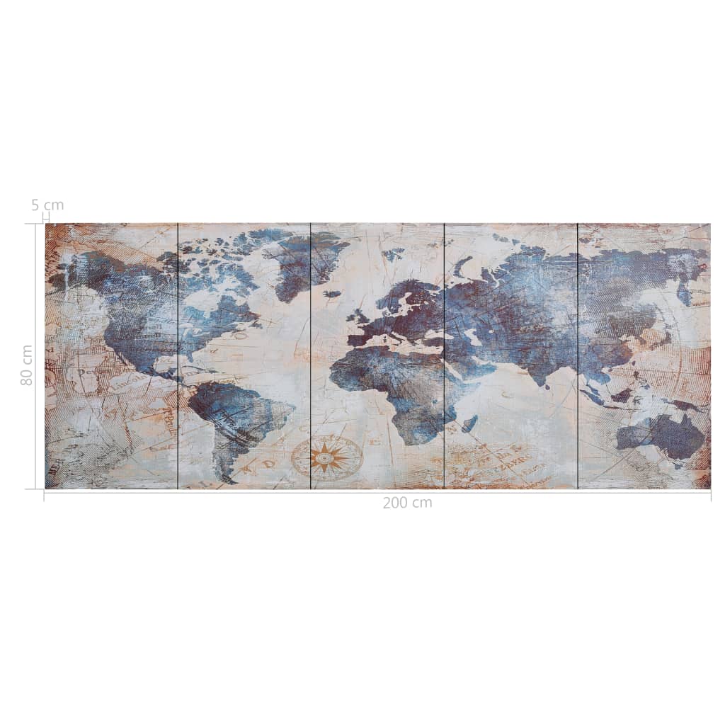 Wandprintset Wereldkaart 200X80 Cm Canvas Blauw
