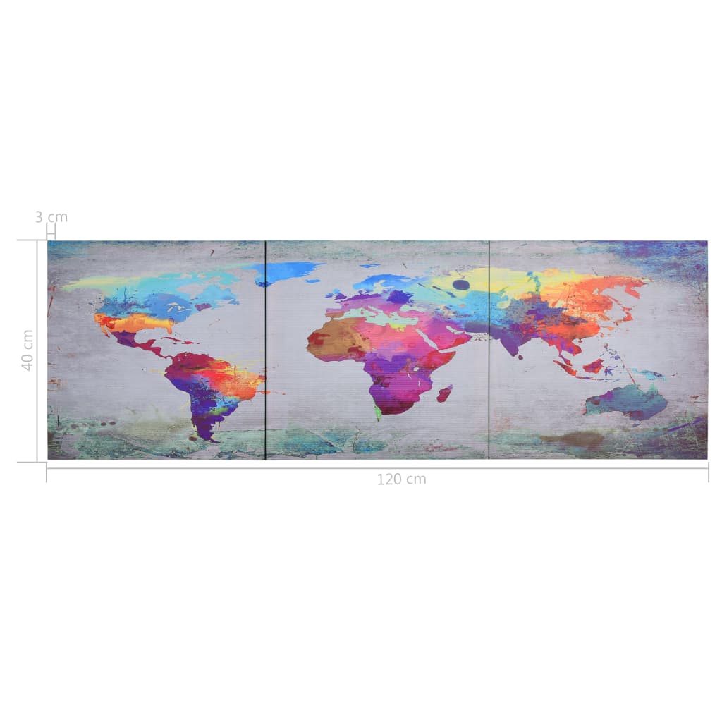 Wandprintset Wereldkaart 120X40 Cm Canvas Meerkleurig