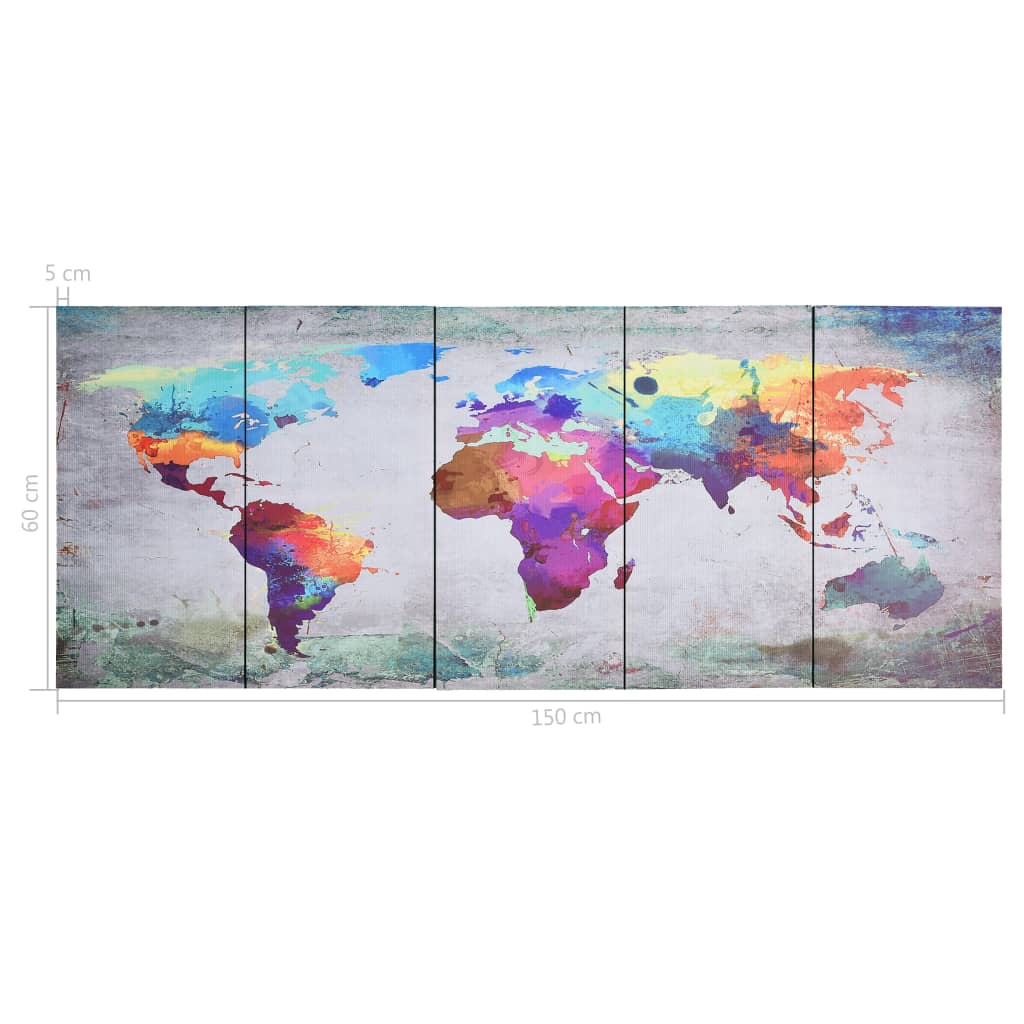 Wandprintset Wereldkaart 150X60 Cm Canvas Meerkleurig