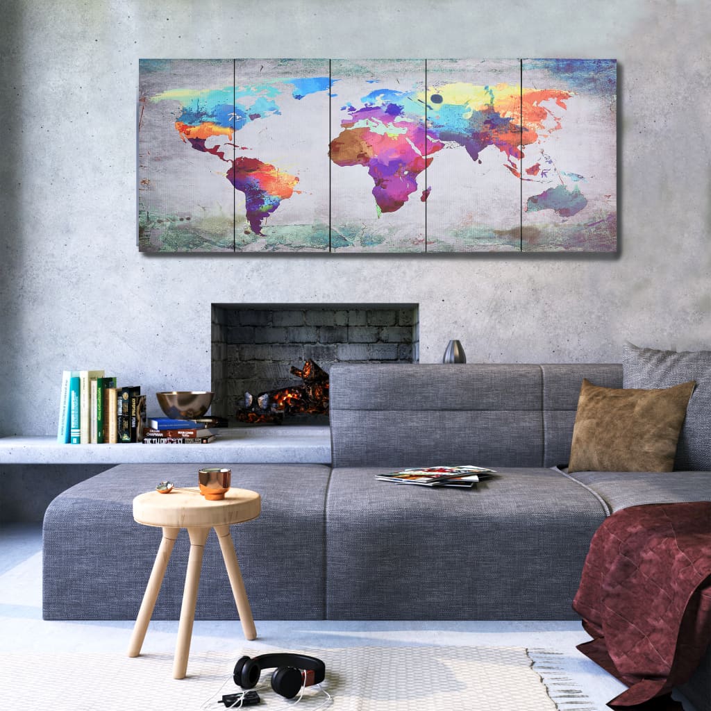 Wandprintset Wereldkaart 150X60 Cm Canvas Meerkleurig