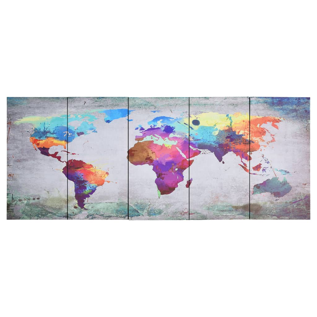 Wandprintset Wereldkaart 200X80 Cm Canvas Meerkleurig