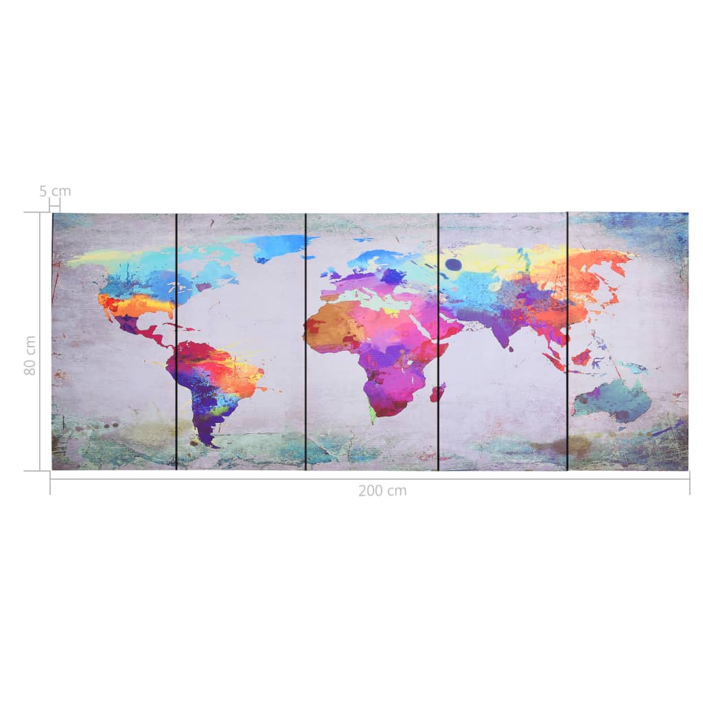 Wandprintset Wereldkaart 200X80 Cm Canvas Meerkleurig