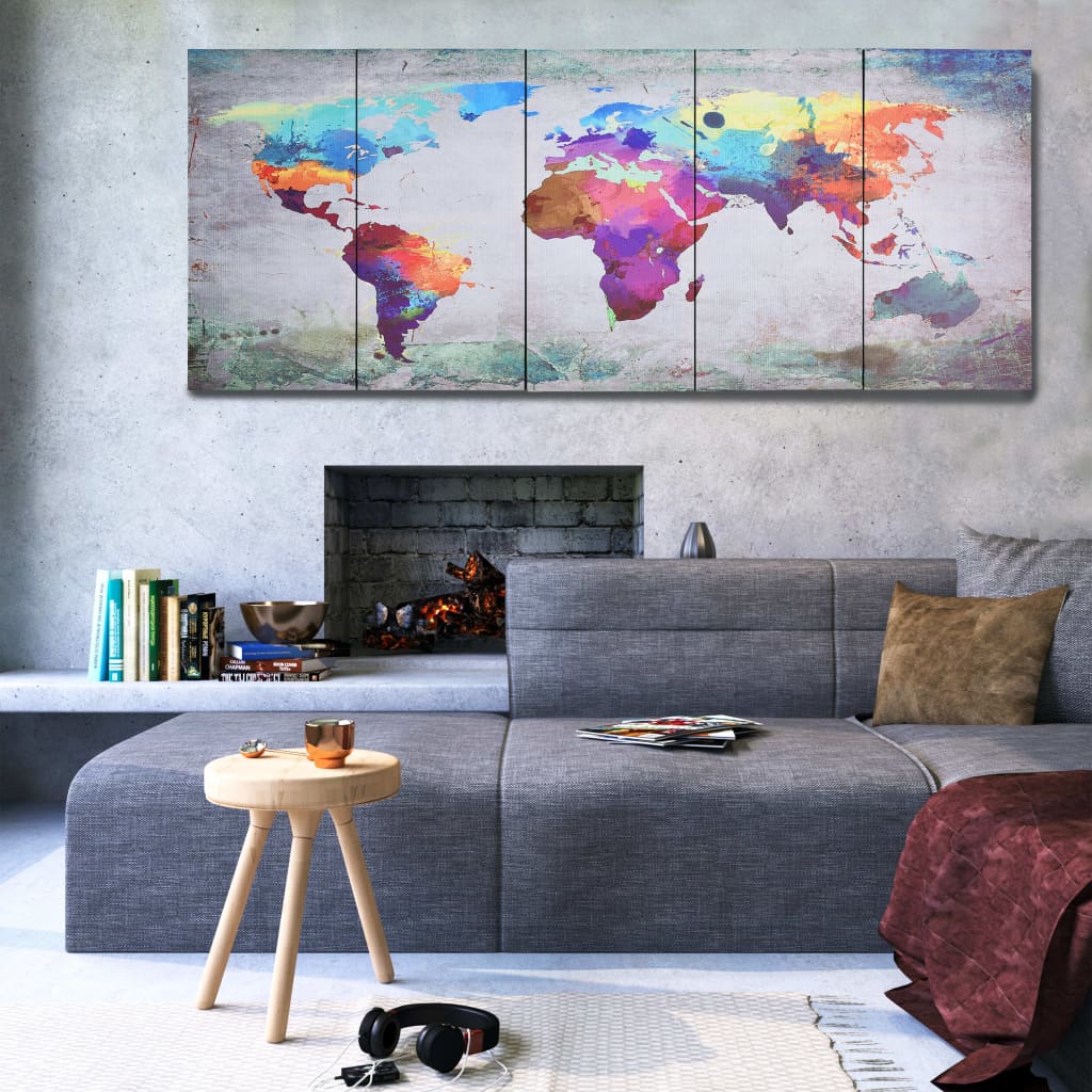 Wandprintset Wereldkaart 200X80 Cm Canvas Meerkleurig