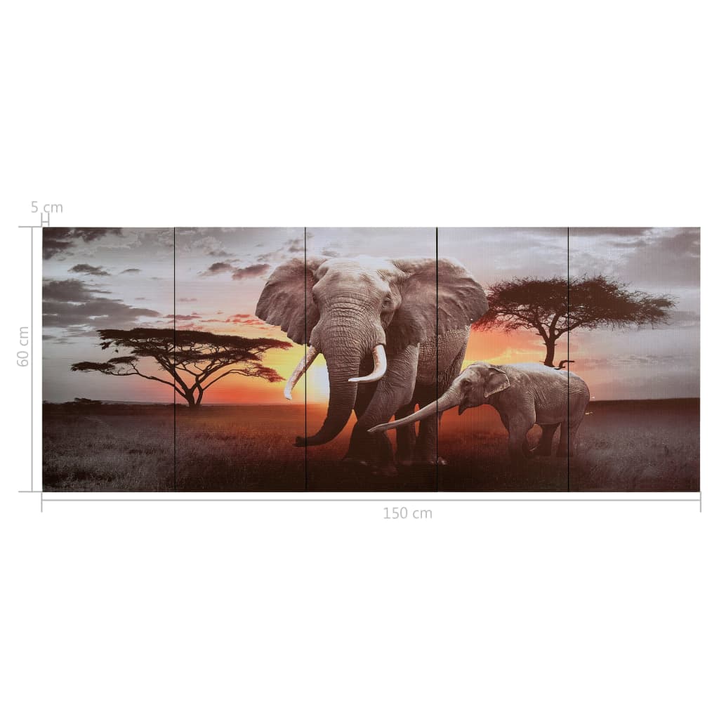 Wandprintset Olifant 150X60 Cm Canvas Meerkleurig