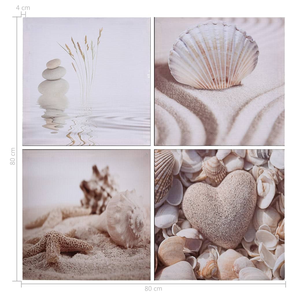 Wandprintset Schelp 80X80 Cm Canvas Meerkleurig