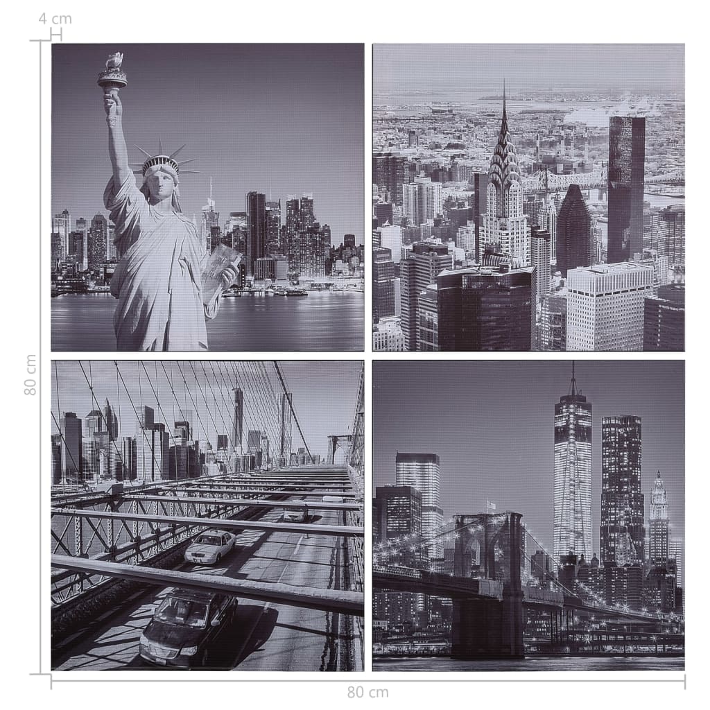 Wandprintset New York 80X80 Cm Canvas Meerkleurig