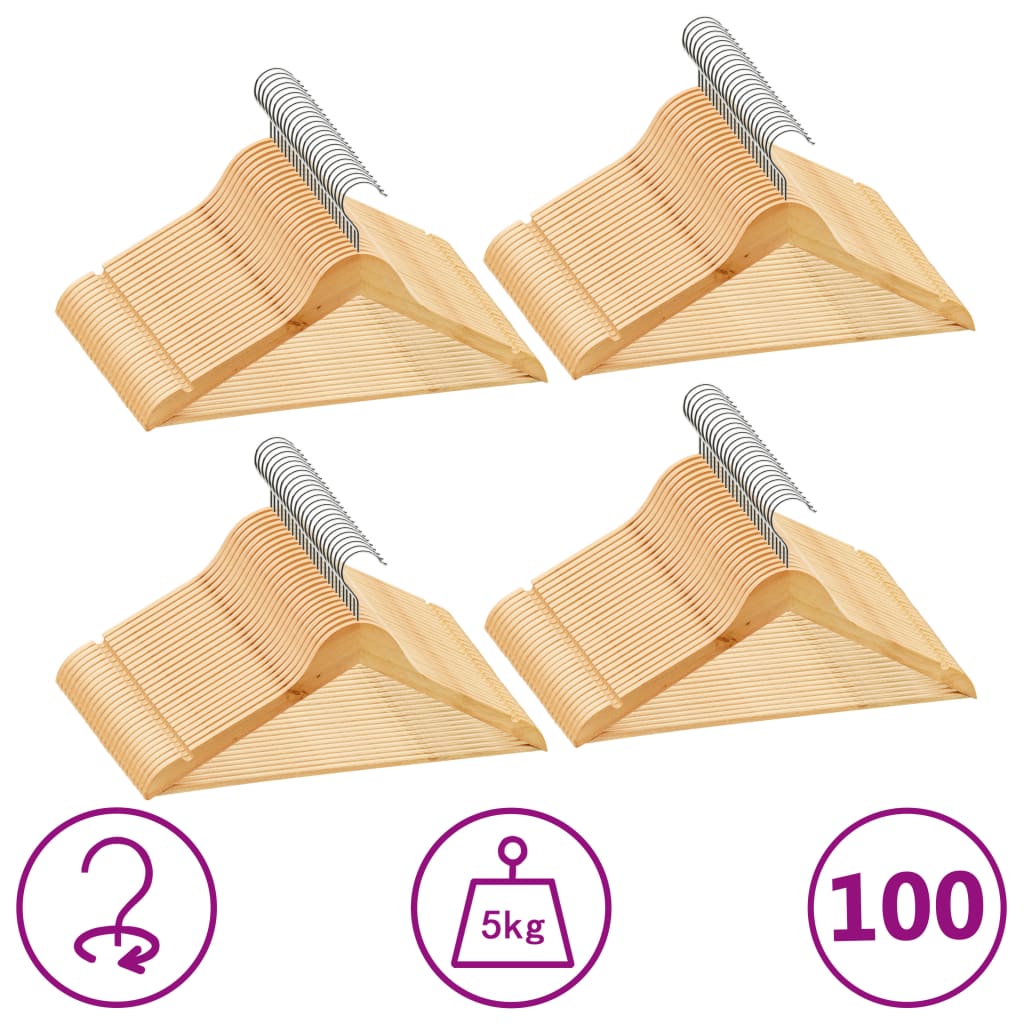 100-Delige Kledinghangerset Anti-Slip Hardhout