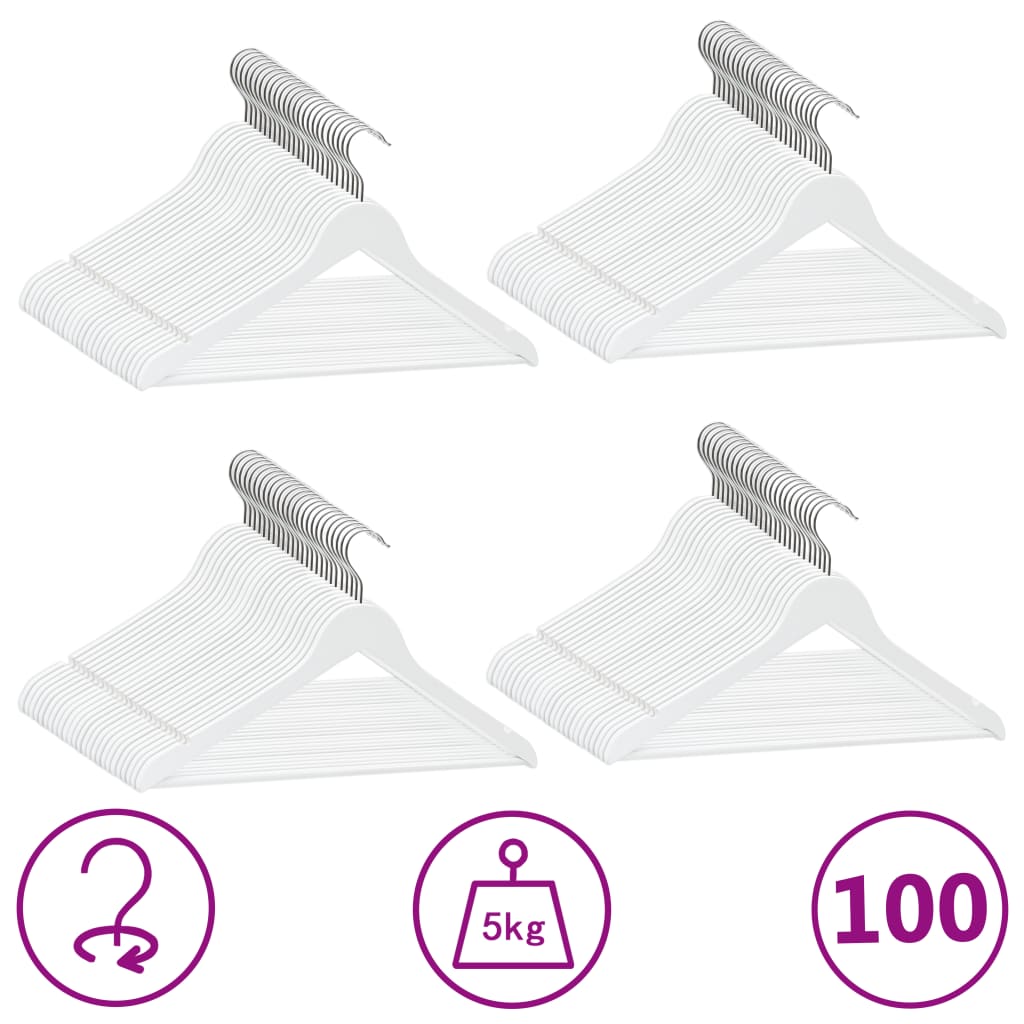 100-Delige Kledinghangerset Anti-Slip Hardhout Wit